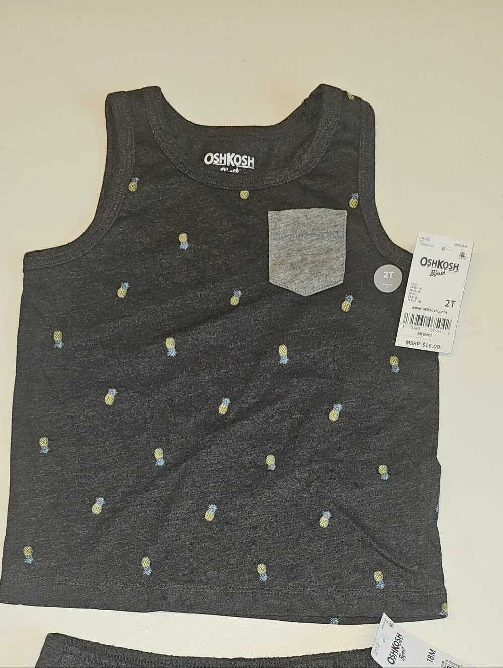 NWT | 2T | OshKosh B’gosh | Charcoal Gray Pineapple Print Tank Top
